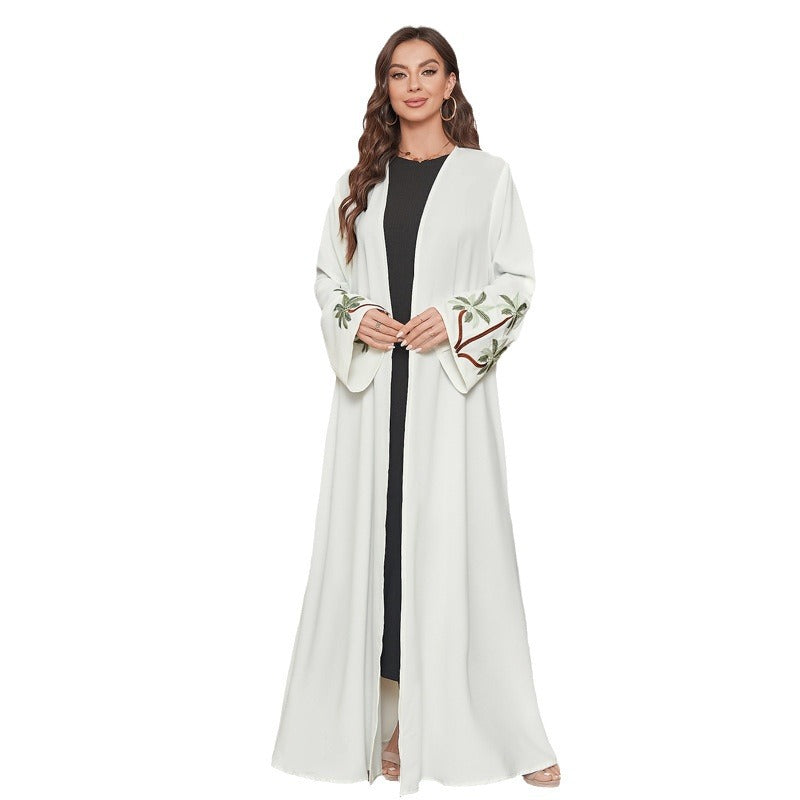 New Middle Eastern Muslim Fashion Elegant Long Sleeve Cardigan Embroidered Dress Robe - Mixbatch