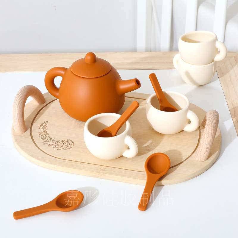 A children's play house toy silicone afternoon tea set baby role play can bite boiled silicone toy