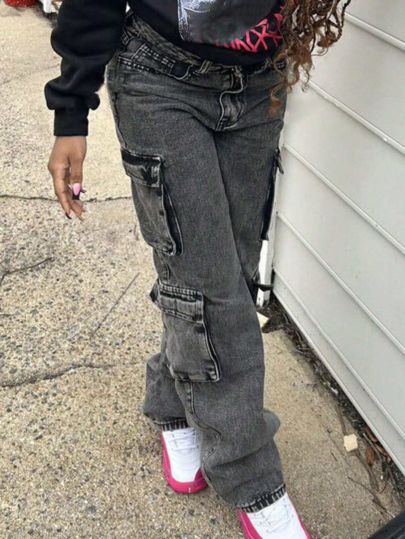 A autumn new European and American fashion casual retro denim high waist straight pants trousers women's clothing