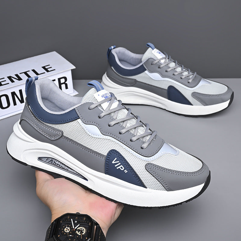 A soft-soled mesh men's shoes, new summer 2024 comfortable and trendy running sports shoes, leather non-slip and versatile casual shoes - Mixbatch