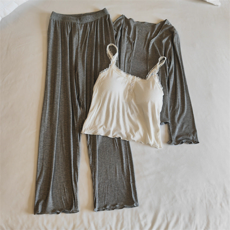 A Modal pajamas women's spring, autumn and winter sexy with chest pads, summer suspenders, trousers can be worn outside, simple loungewear cover - Mixbatch
