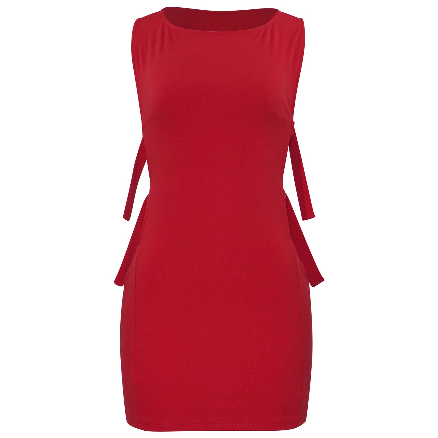 A710DS European and American cross-border 2025 spring explosion side buckle sexy round neck slim dress hip skirt - Mixbatch