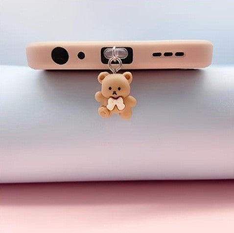 A Mobile Phone Dust Plug IOS Phone/Type-C/Android Couple Coffee Bear Pendant Mobile Phone Pendant