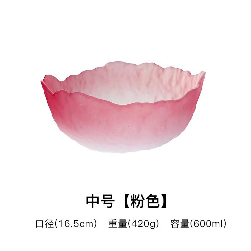A Creative Japanese Lotus Mist Powder Glass Fruit Salad Bowl Set High Value Dessert Bowl Light Luxury Simple Household Fruit Plate