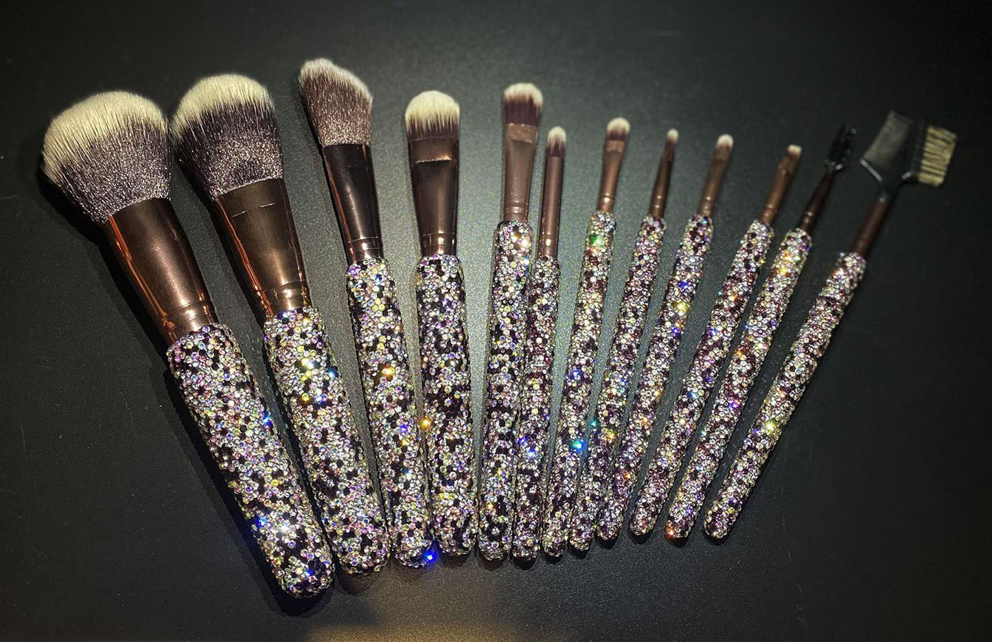 A High-grade diamond-encrusted makeup brush 12-piece set Factory direct sales diamond makeup tool set Loose powder blush makeup brush - Mixbatch