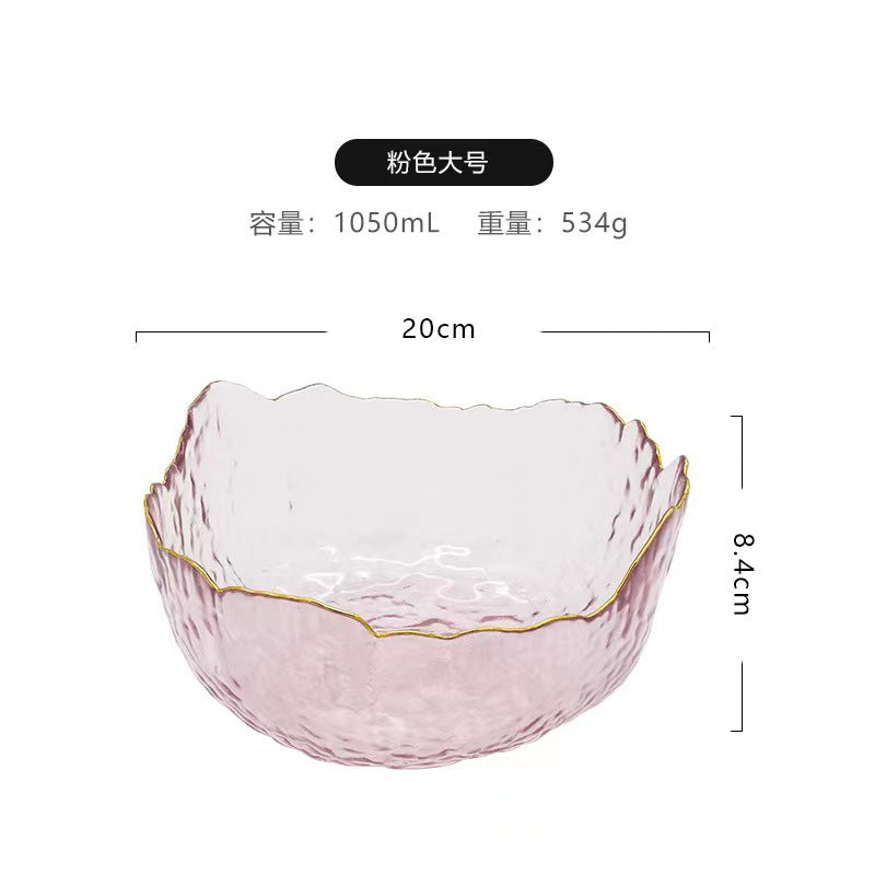 A Creative Japanese Lotus Mist Powder Glass Fruit Salad Bowl Set High Value Dessert Bowl Light Luxury Simple Household Fruit Plate
