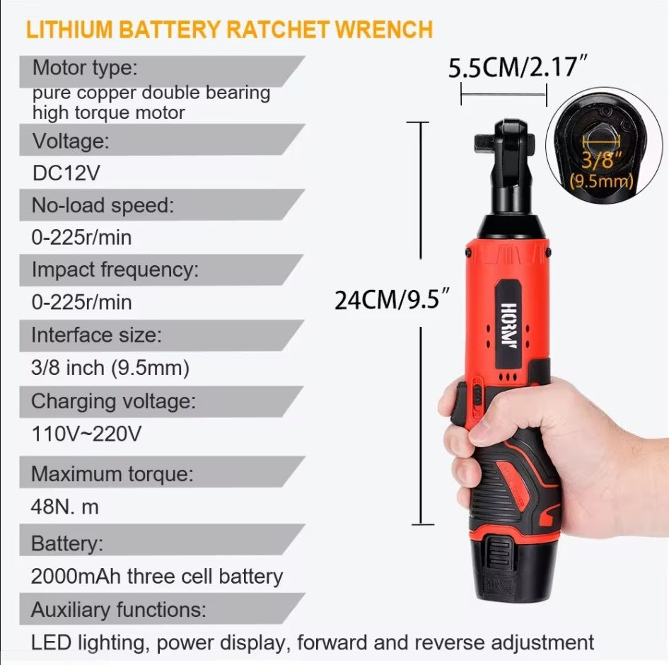 A 3/8 inch cordless electric wrench 65Nm right angle ratchet wrench 12V rechargeable car maintenance angle wrench