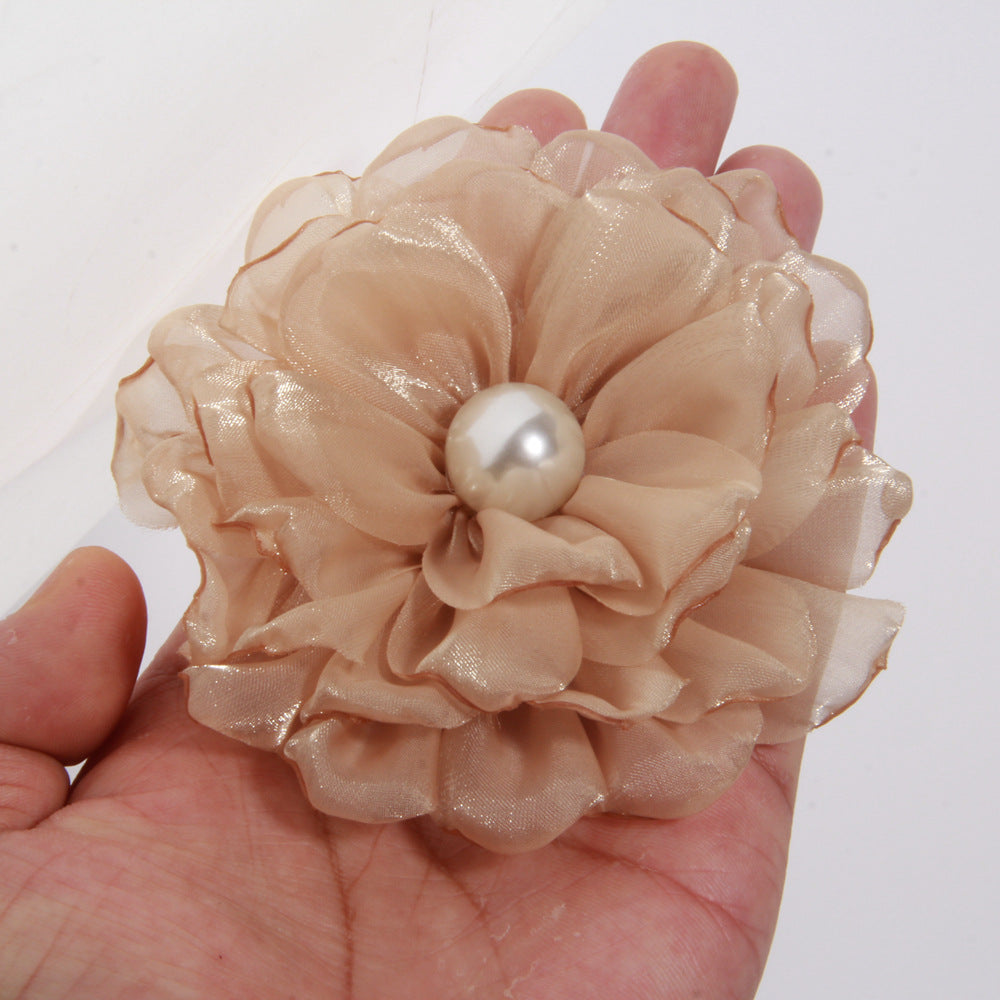 A 9cm large number of spot with pearl cloth flower fabric flower gauze clothing accessories brooch clothing accessories - Mixbatch