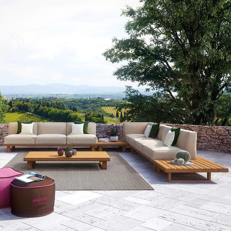 A teak outdoor sofa combination villa courtyard furniture Nordic style high-end garden hotel terrace solid wood sofa chair - Mixbatch