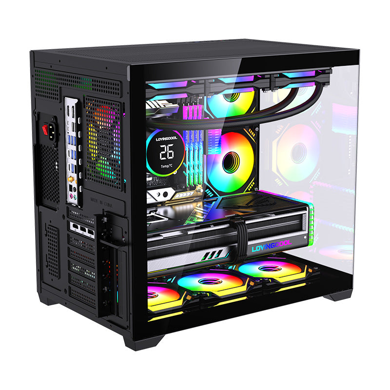 ATX large sea view room chassis 360 water-cooled tempered glass desktop USB3.0 e-sports Internet cafe host computer - Mixbatch