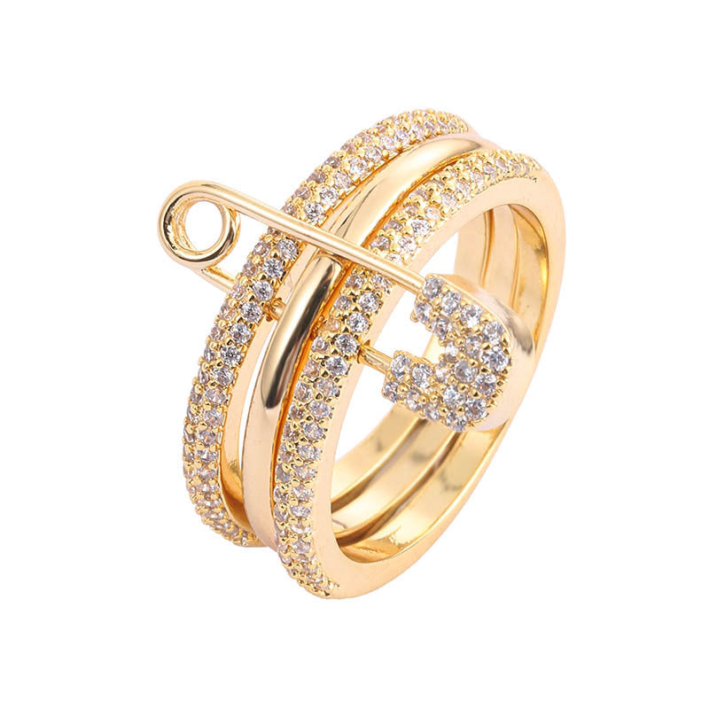 A European and American creative fashion three-color ring can be split ring women's personality micro-inlaid zircon pin ring - Mixbatch