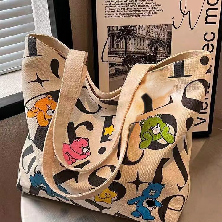 A canvas bag printed shoulder bag