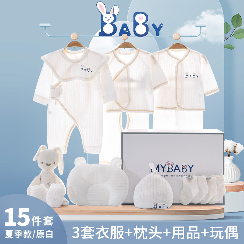 A6 Newborn baby clothes gift box, summer thin newborn full moon baby pure cotton suit, newborn gift high-end - Mixbatch