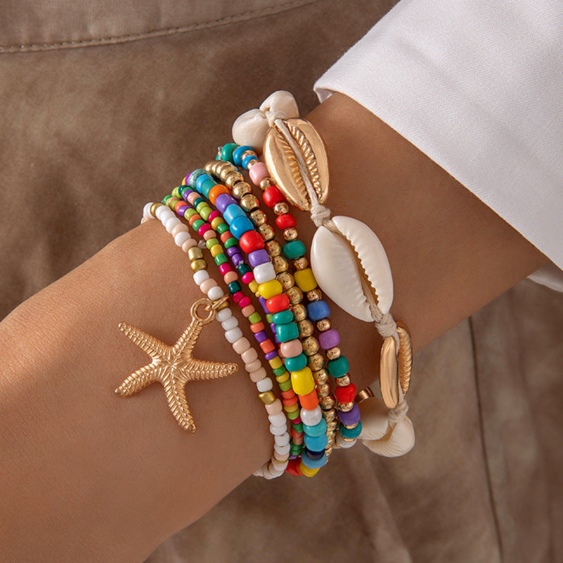 A Bohemian Resort Wind Shell Beaded Woven Bracelet Beach Wind Starfish Rice Beads - Mixbatch