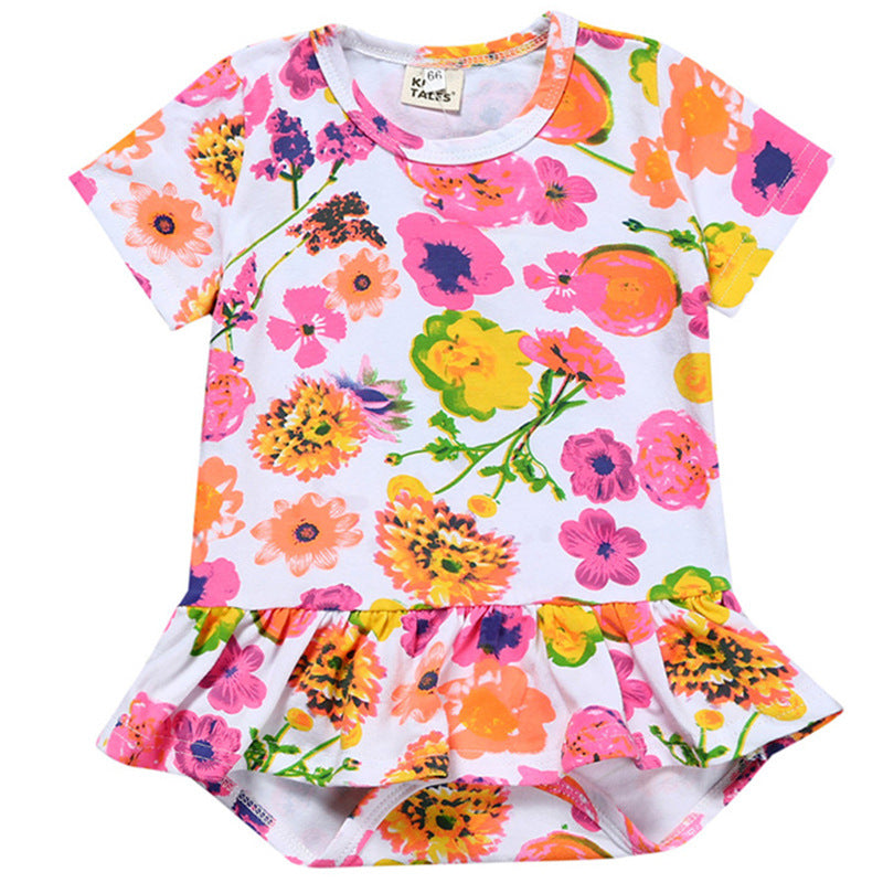 A New baby crawling clothes ins European and American baby onesies, summer girls printed short-sleeved triangle skirts - Mixbatch