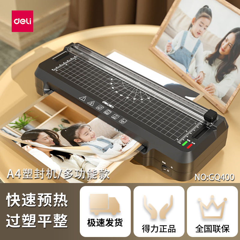A Deli GQ400 plastic sealing machine office household small cutting rounded corners integrated three-in-one commercial photo molding machine