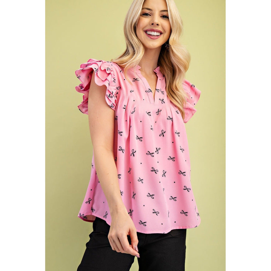 Europe, America, cross-border Amazon independent station 2025 summer new V-neck multi-layer lotus leaf sleeve sweet printed women's shirt - Mixbatch