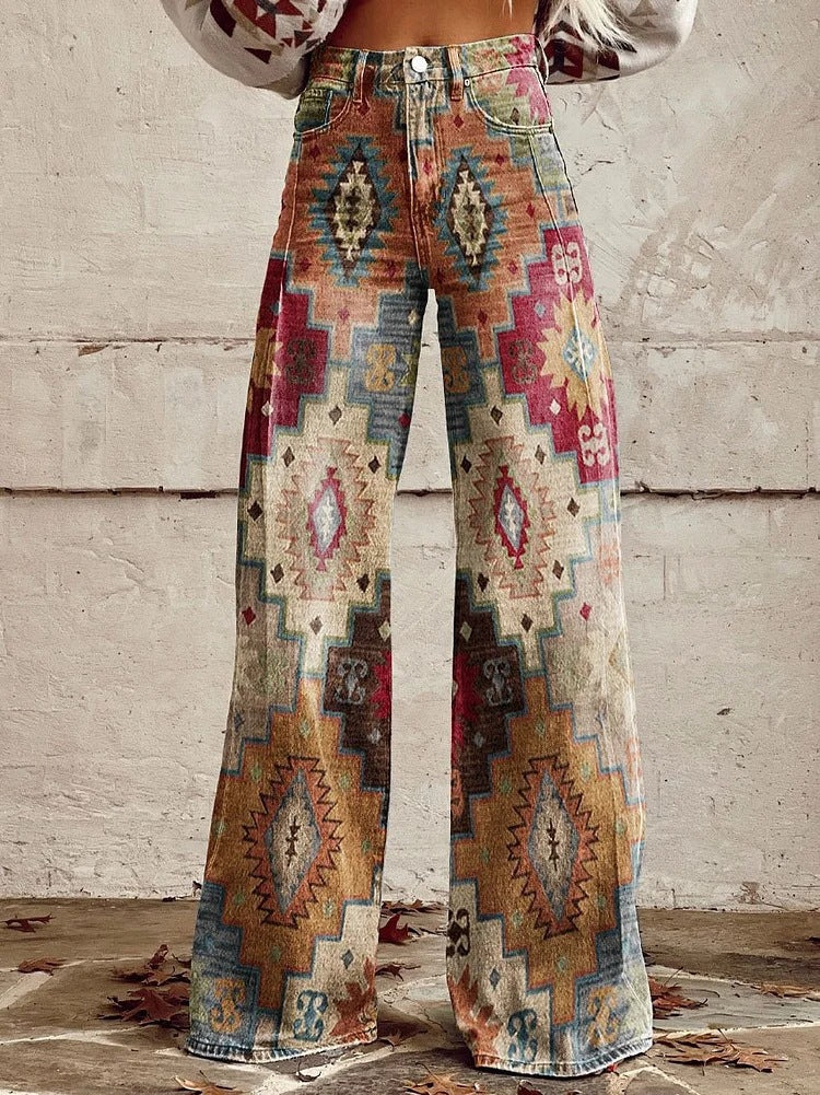 A European and American foreign trade large size women's casual pants, thin imitation jeans, wide legs