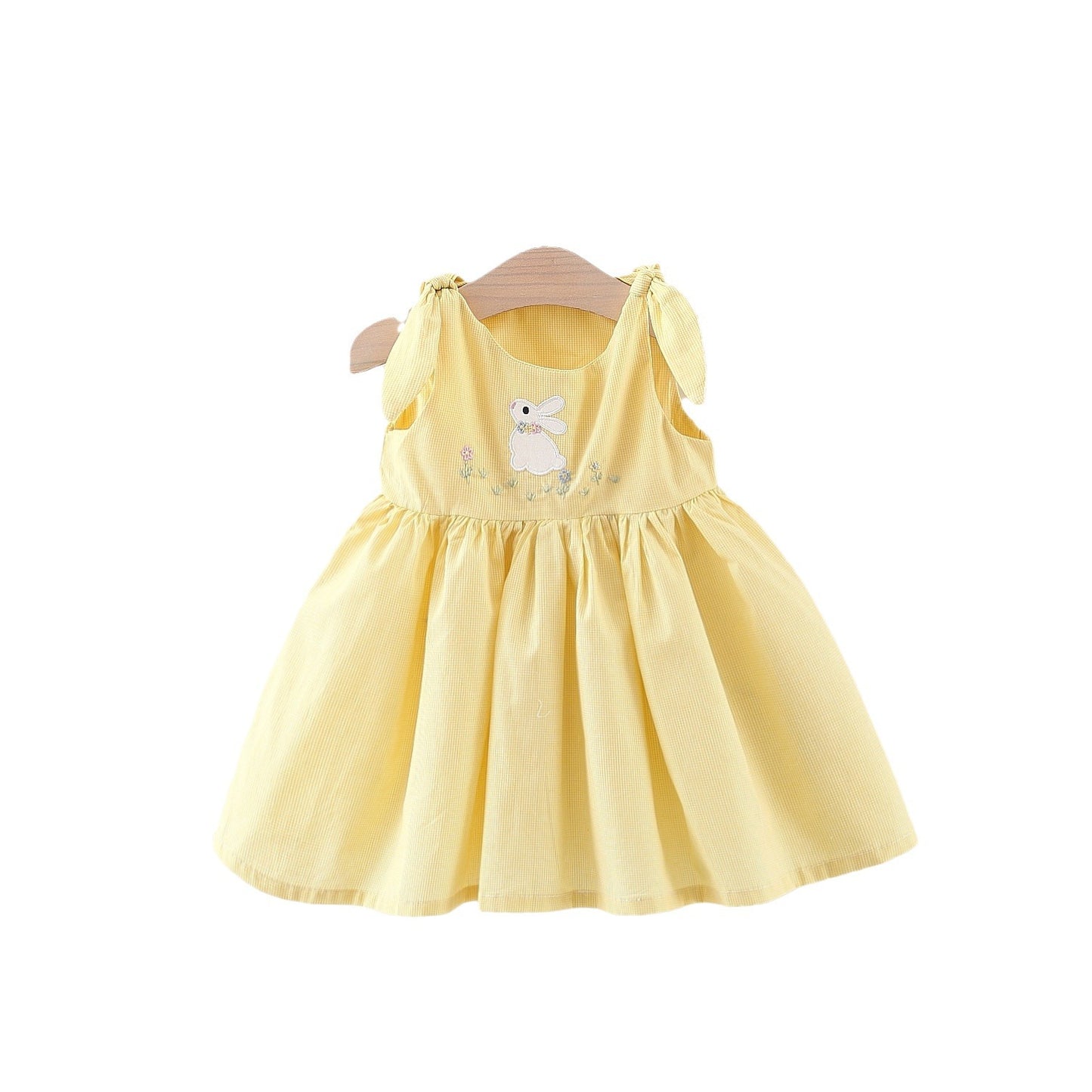 A summer baby girl dress new plaid embroidered cartoon rabbit cotton girls vest skirt - Mixbatch