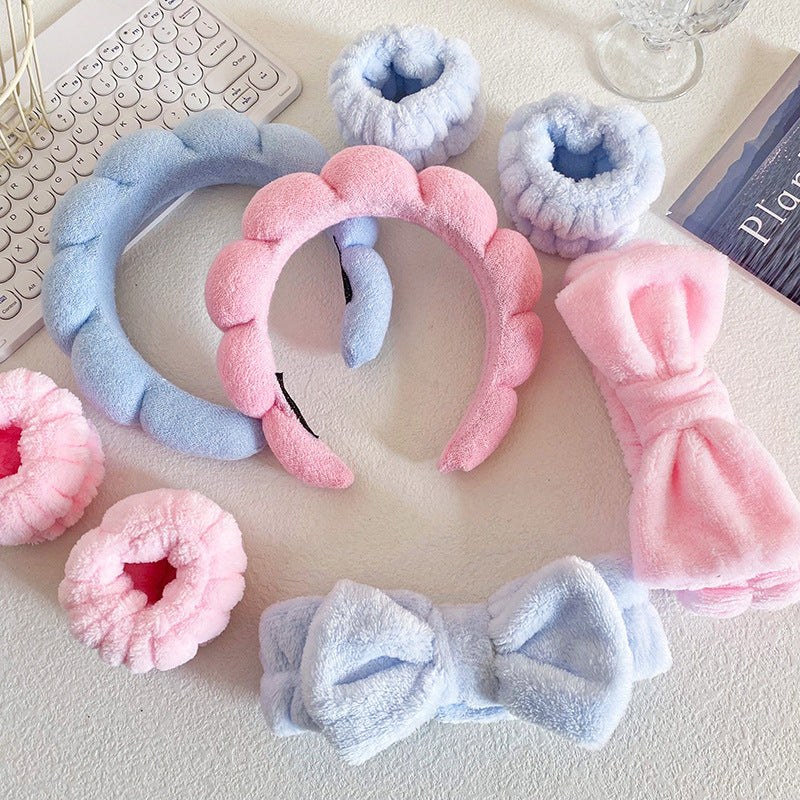 A Bow hair band, wash makeup, mask, cloud headband set, tie hair high cranial top