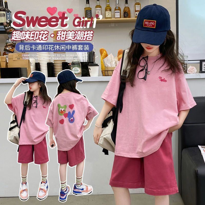 A girl summer thin suit Internet celebrity girl middle aged older children fashionable foreign style fried street sports summer clothes trendy clothes