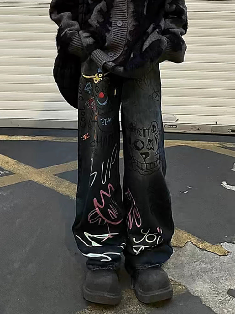 A graffiti print jeans