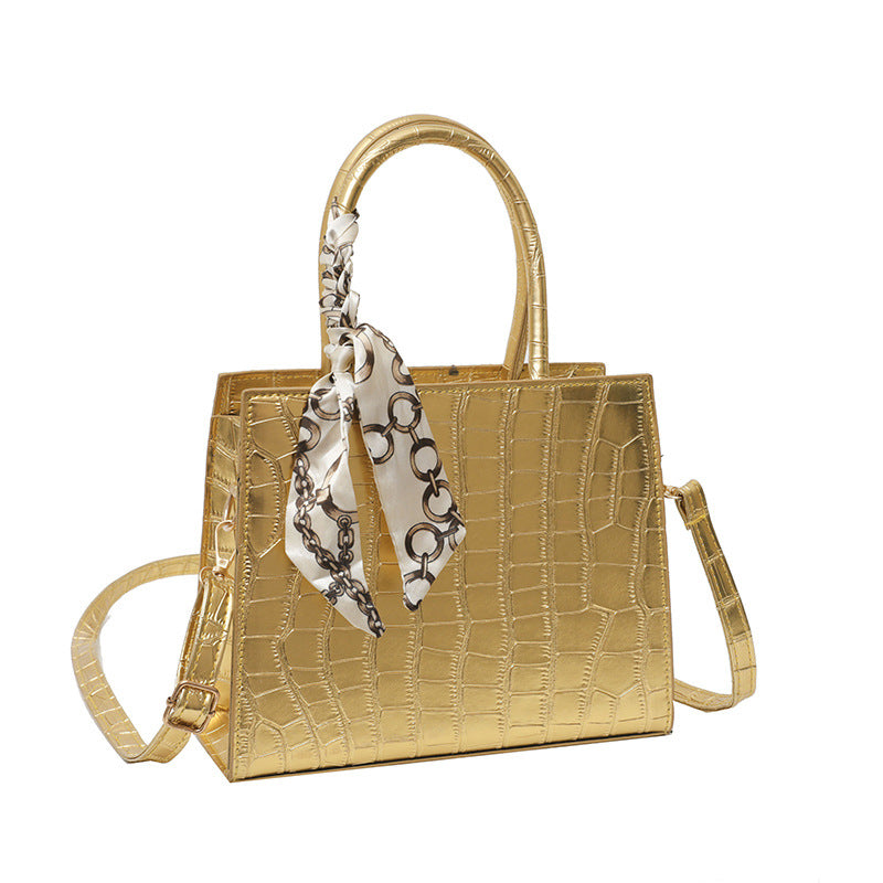 A stone pattern handheld women's bag trendy new lacquered small square bag fashionable and casual simple foreign style shoulder messenger bag