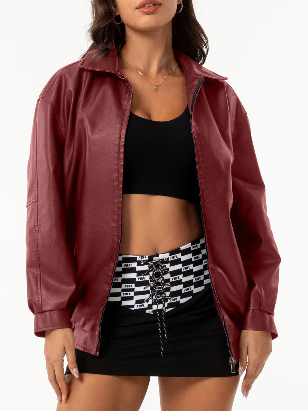 A women's leather jacket