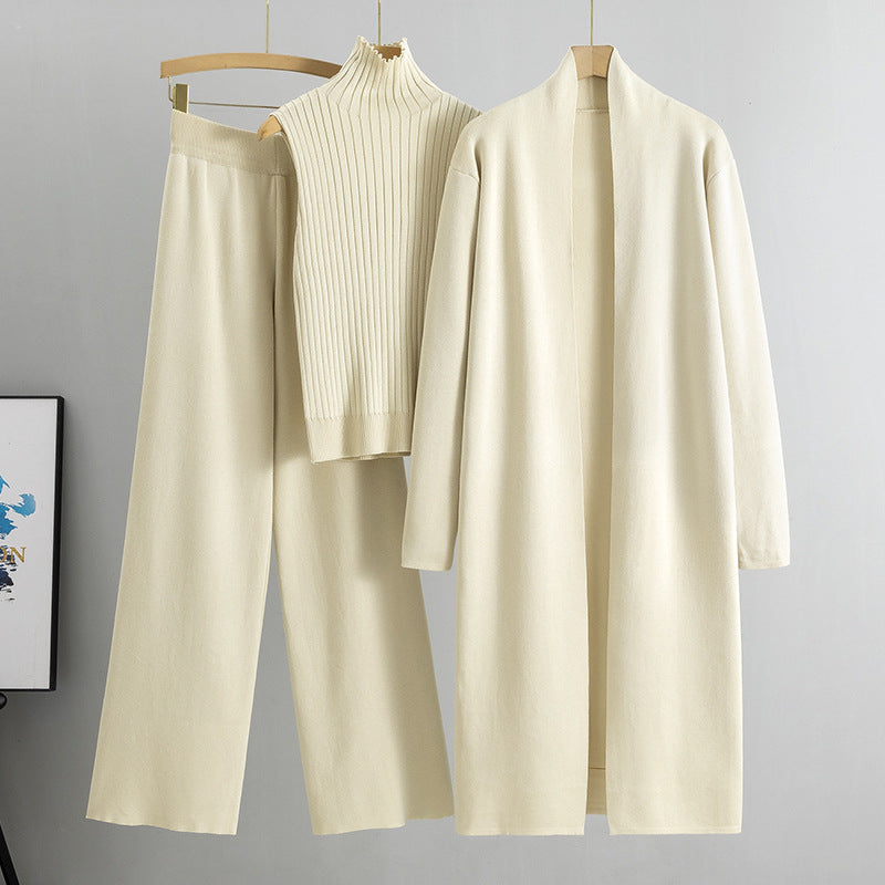 A three-piece set of knitted tops and pants