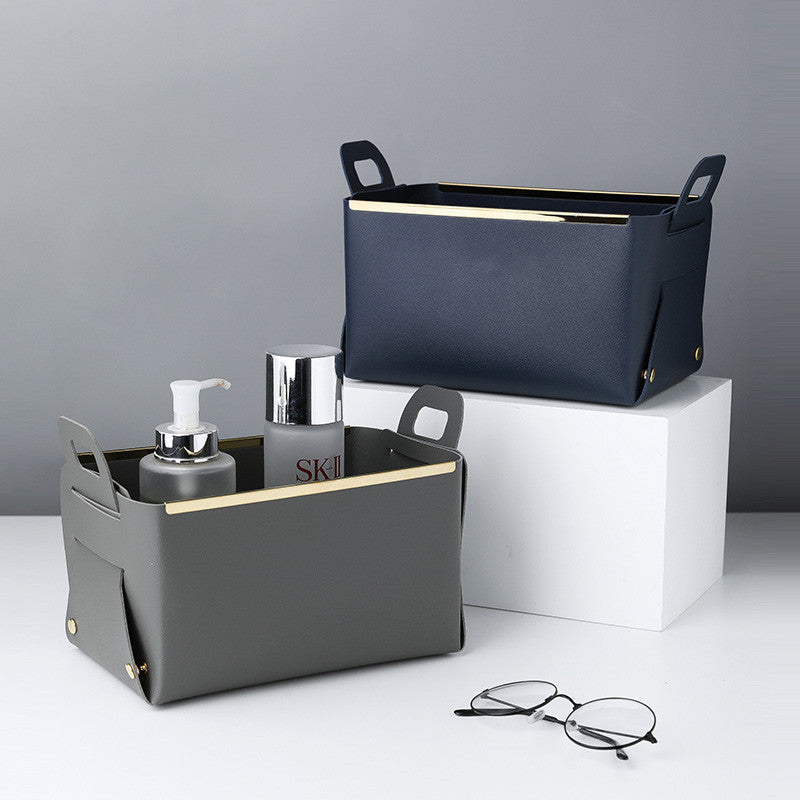 A Nordic desktop PU leather storage basket Foldable Phnom Penh sundries storage basket Stationery storage tray
