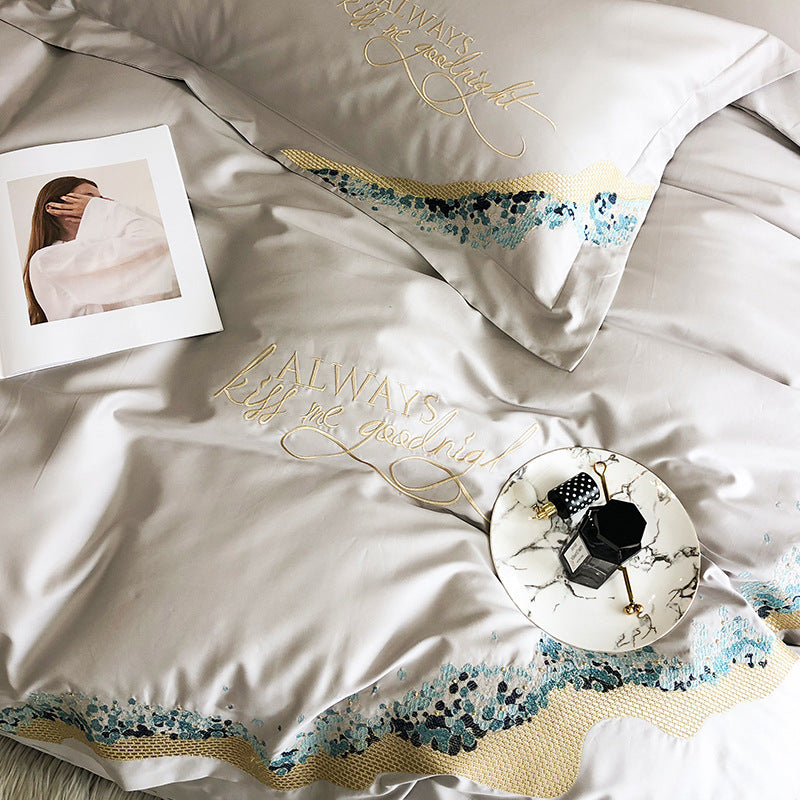 OQ5M luxury 100-piece long-staple cotton four-piece cotton embroidered quilt cover sheets with high quality bedding 4 - Mixbatch