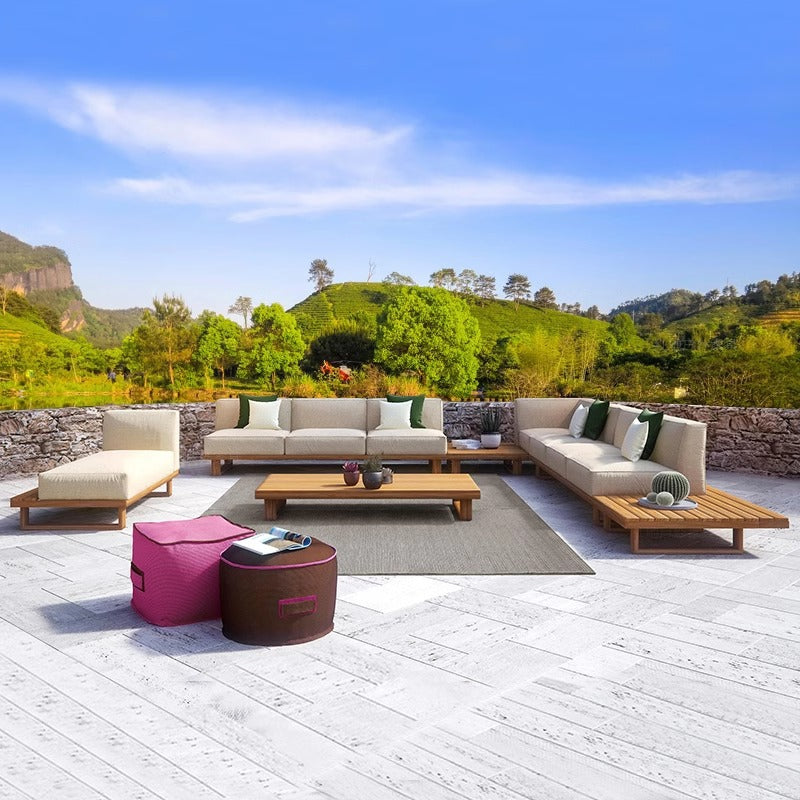 A teak outdoor sofa combination villa courtyard furniture Nordic style high-end garden hotel terrace solid wood sofa chair - Mixbatch