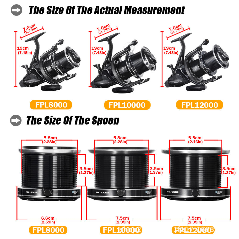 A new extra large far cast wheel double brake spinning wheel double guide rod worm shaft structure carp fishing wheel