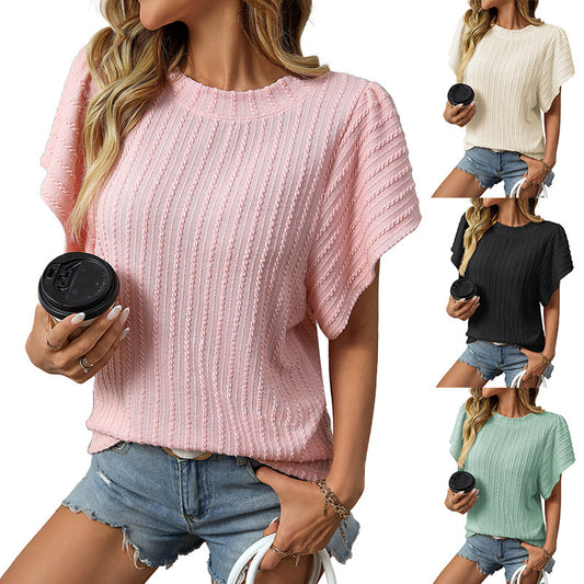 Europe, America cross-border Amazon independent station 2025 summer new products women's round neck double-layer ruffle edge short-sleeved T-shirt - Mixbatch
