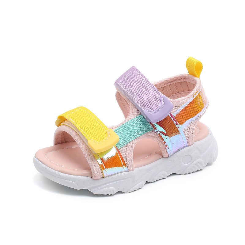 A girls open-toed beach sandals summer new children's multicolored soft-soled casual children's toddler shoes Korean version - Mixbatch