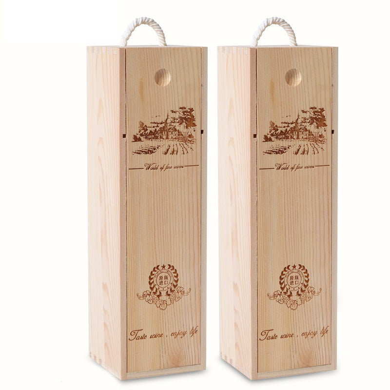 A red wine gift box single wooden box high-end solid wood packaging box wine box paulownia pine