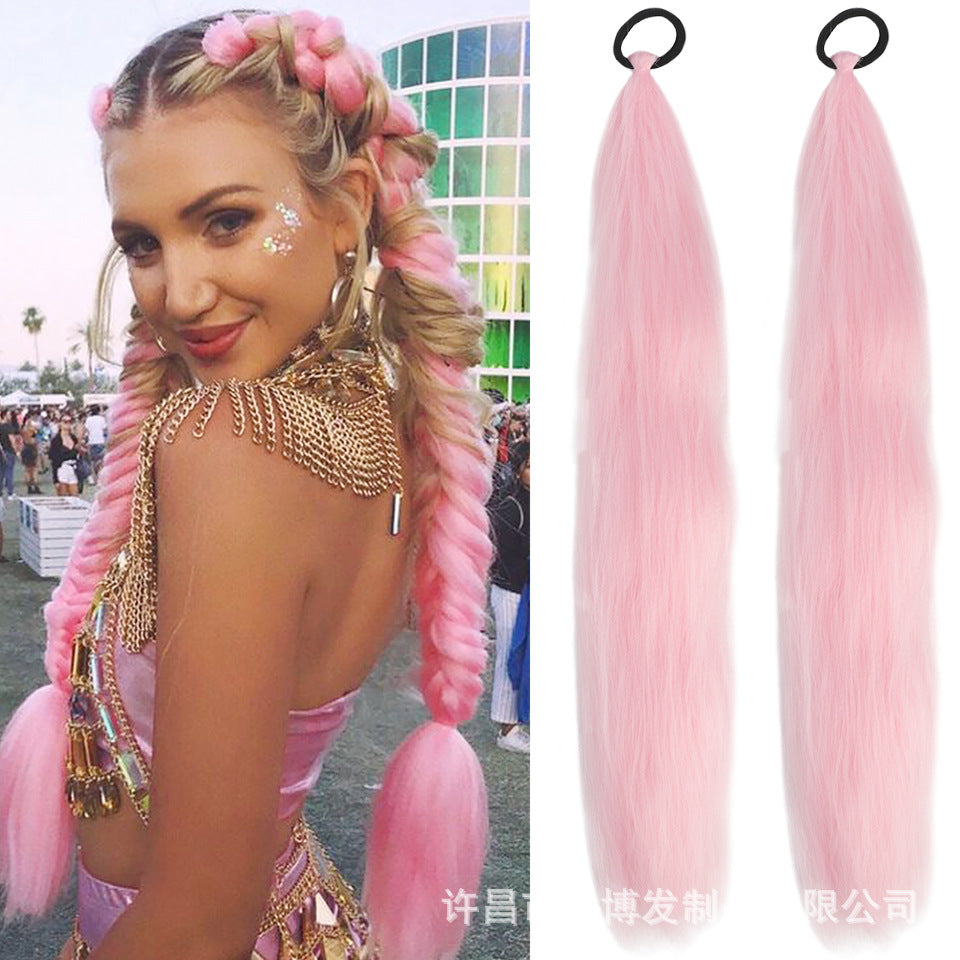 A child girl rubber band ponytail wig box braids colorful elastic rope braids ponytail wig hair extensions braids - Mixbatch