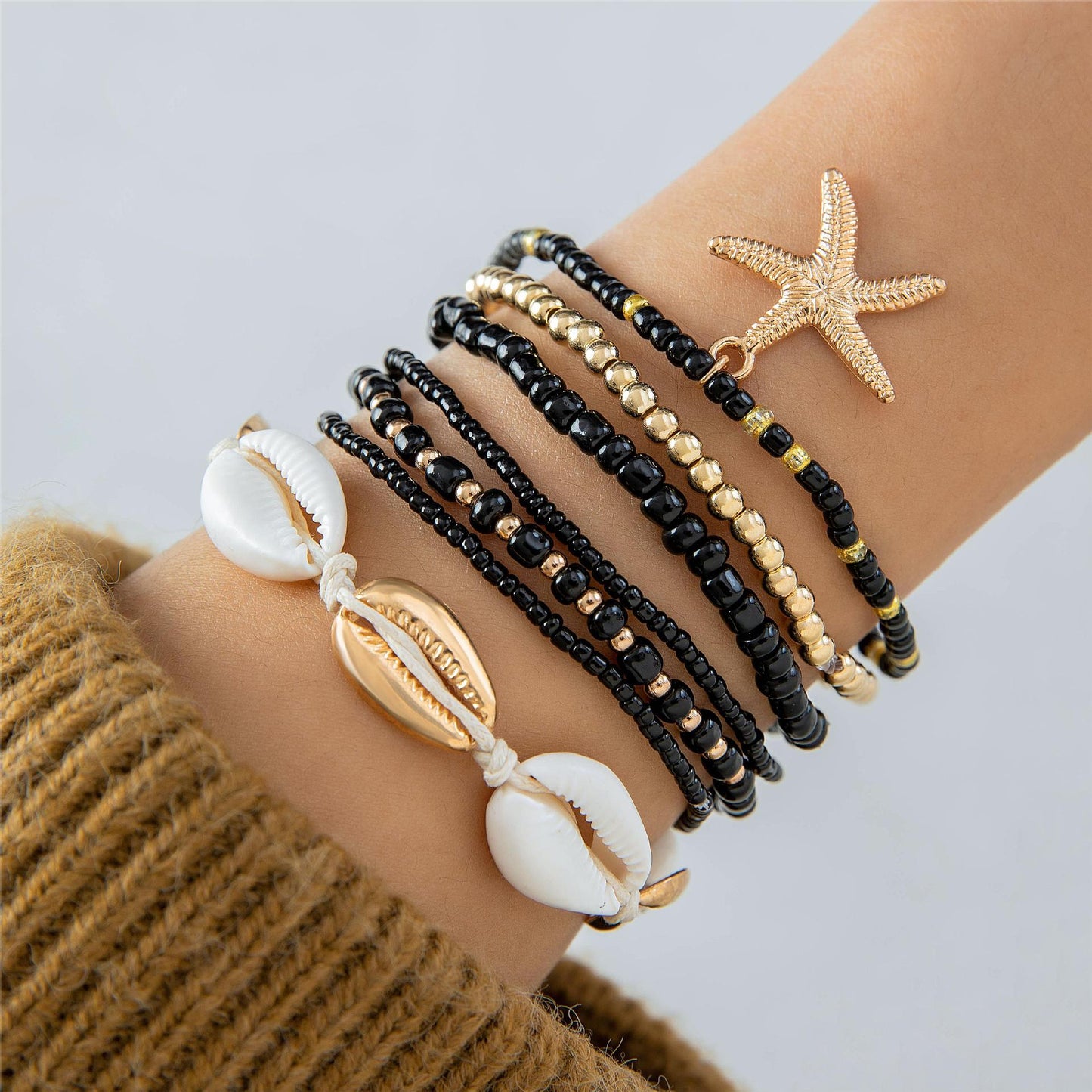 A Bohemian Resort Wind Shell Beaded Woven Bracelet Beach Wind Starfish Rice Beads - Mixbatch
