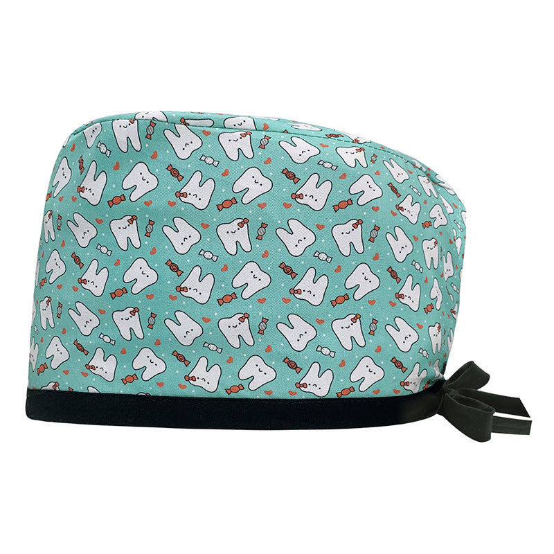 A Cotton Printed Surgical Cap Adjustable Women's Long Hair Baotou Cap Dentist Stomatology Clinic Frosted Cap Men's Foreign Trade