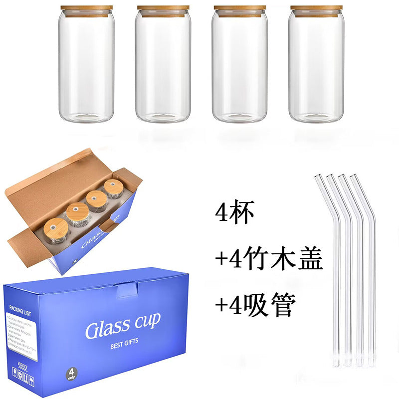 A glass straw water cup simple household ins high value high borosilicate high temperature resistant cola transparent beer cup Internet celebrity