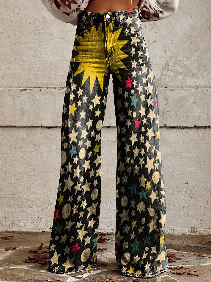 A European and American foreign trade large size women's casual pants, thin imitation jeans, wide legs