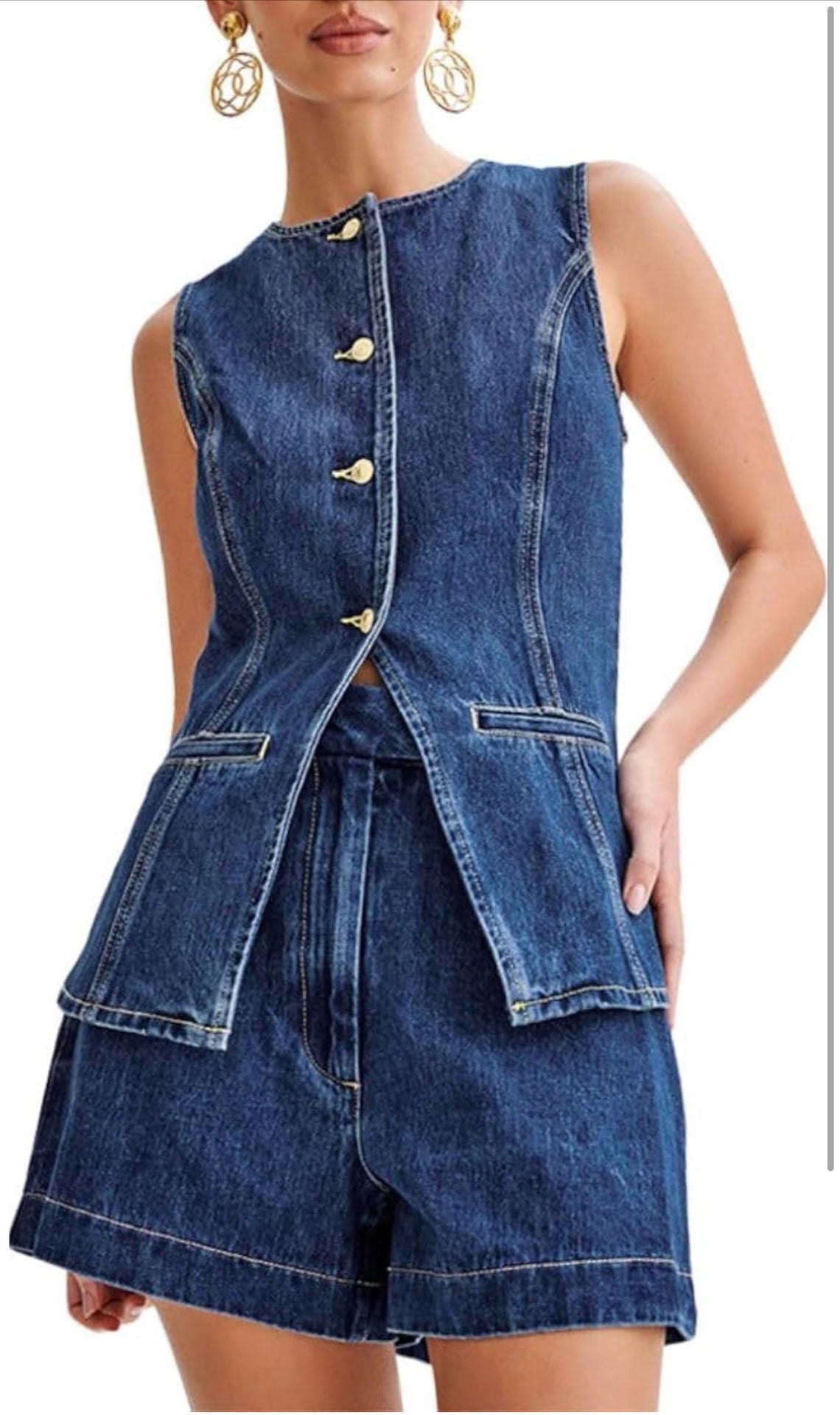 Summer Fashion Sleeveless Casual High Waist Denim Shorts Set - Mixbatch