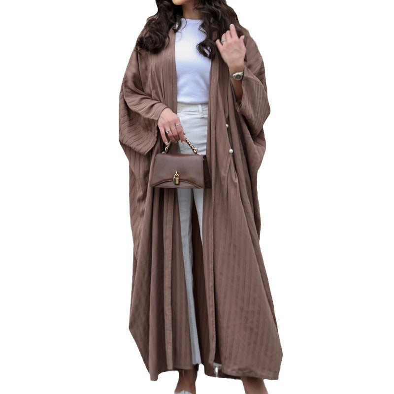 Middle East Dubai Clothing Bat Sleeve Long Dress Fashion Elegant Cardigan Pearl Dress Robe - Mixbatch