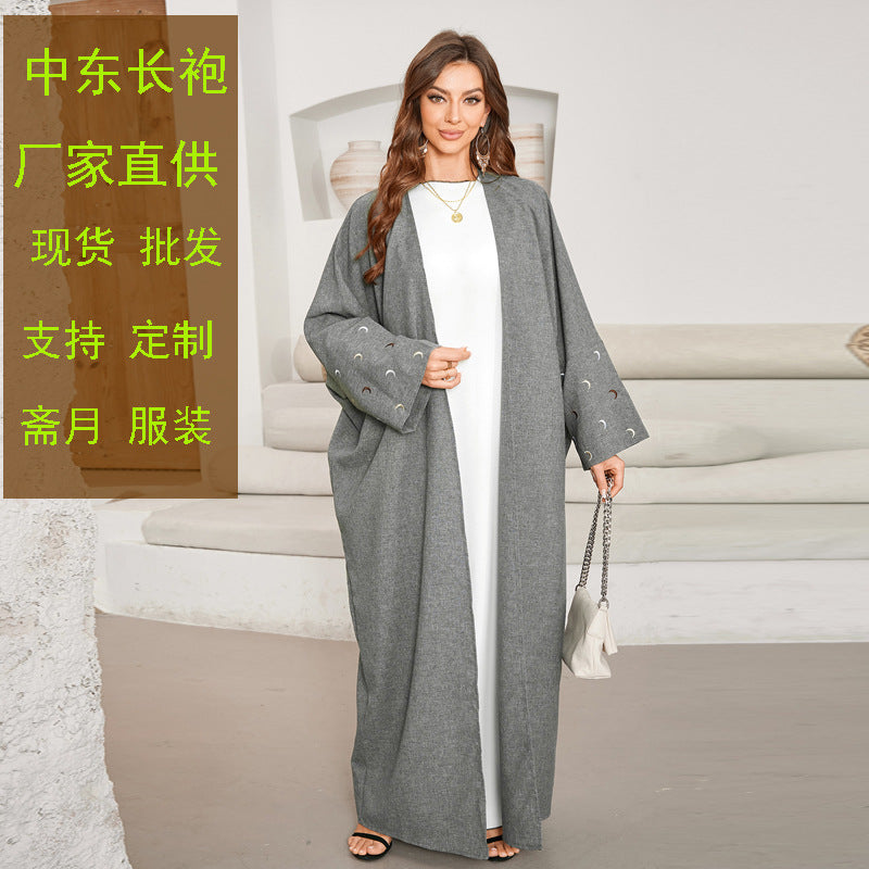 New Muslim Clothing Fashion Elegant Cardigan Embroidered Moon Dress Robe - Mixbatch