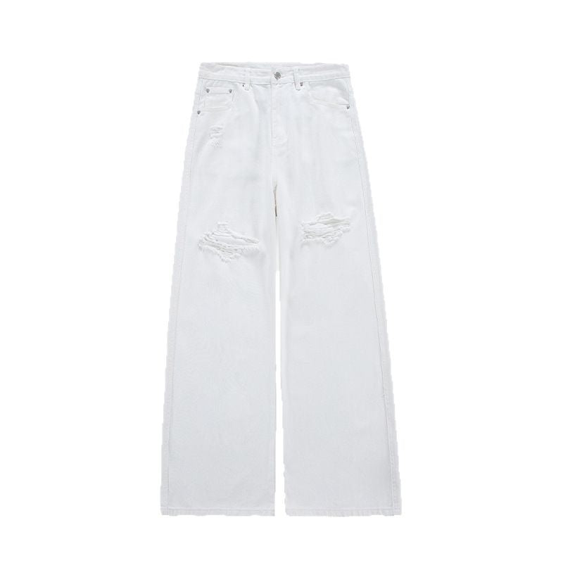 A straight white ripped jeans fashion trendy long pants