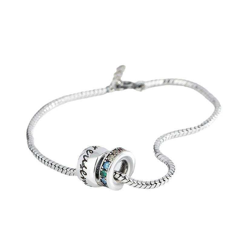 A S925 Sterling Silver Double Ring Diamond Bracelet