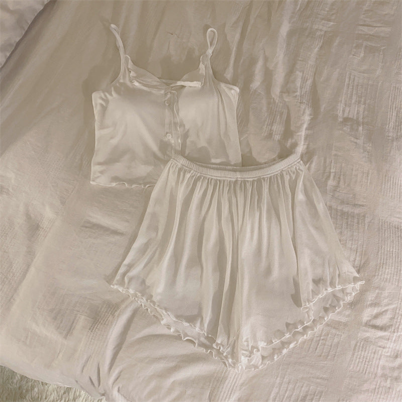 A Modal pajamas women's spring, autumn and winter sexy with chest pads, summer suspenders, trousers can be worn outside, simple loungewear cover - Mixbatch