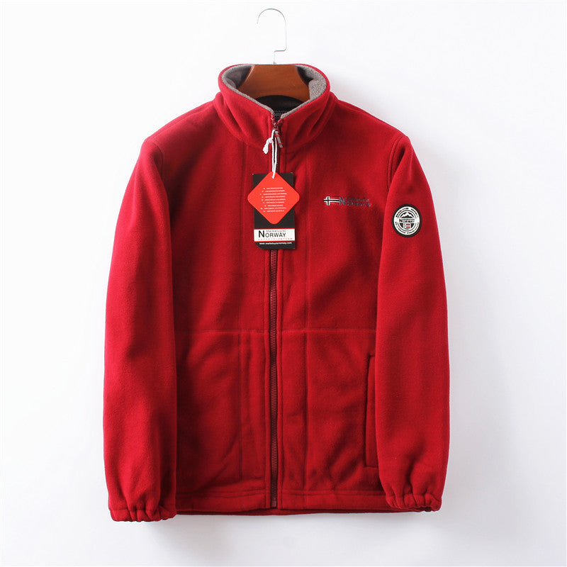 A Fleece and thickened double-sided fleece jacket for men, warm in autumn and winter, casual and loose large-size jacket.