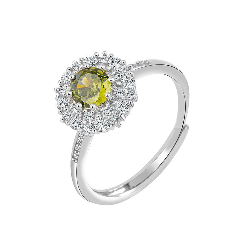 A S925 Sterling Silver Olive Green Ring