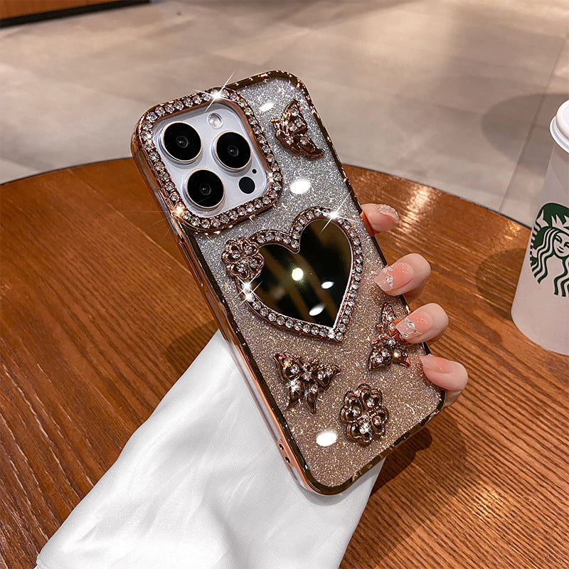 A mirror rhinestone phone case